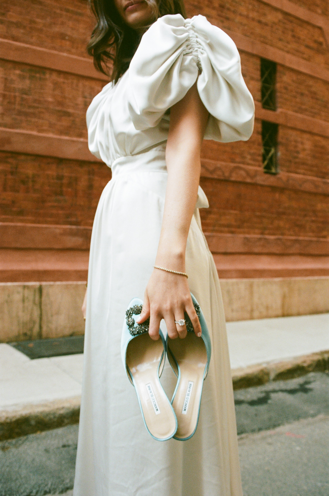 manolo blahnik shoes during nyc engagement shoot in tribeca by parkers pictures