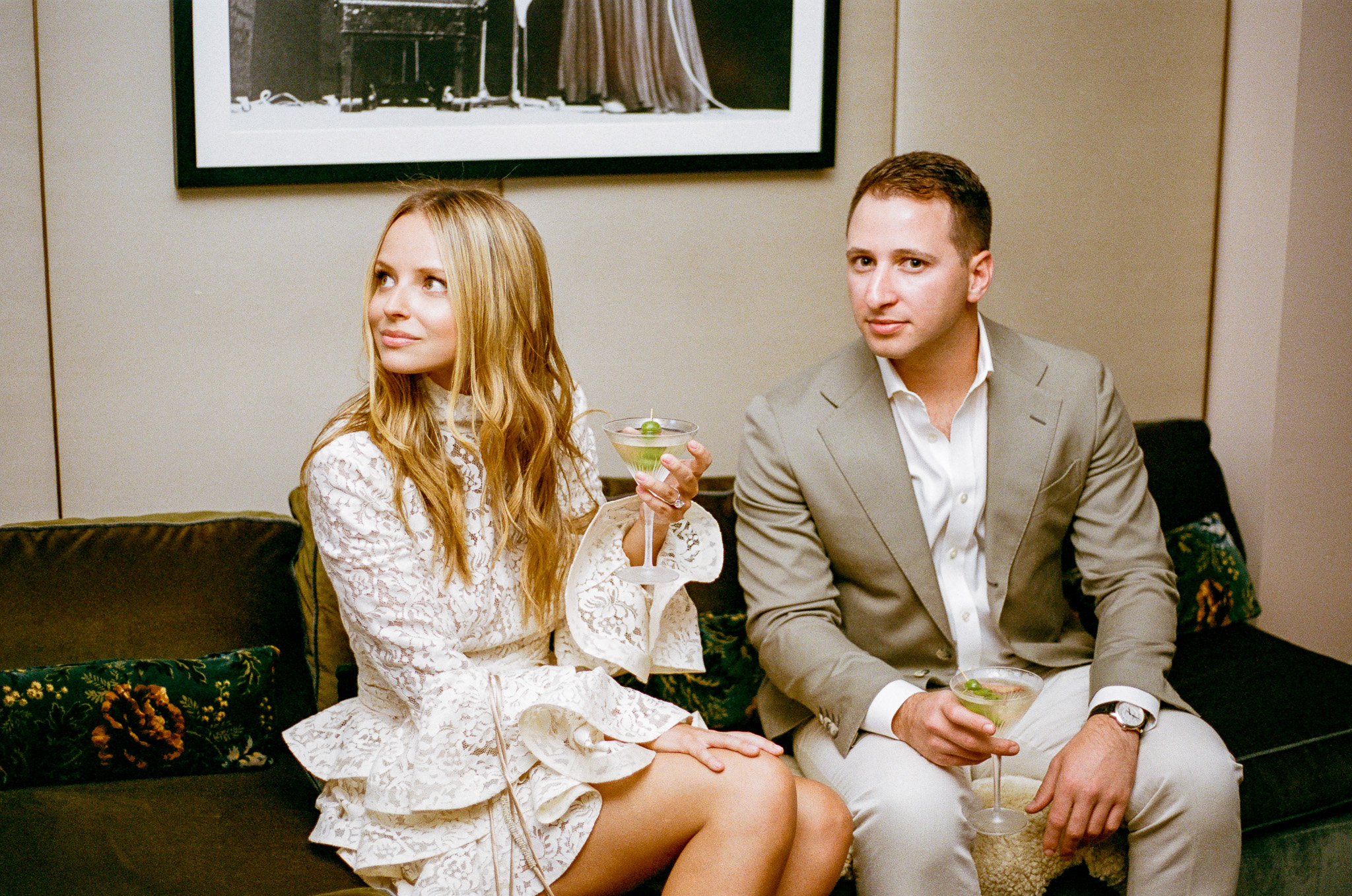 Couple with martinis at Pebble Bar NYC shot on film by Parkers Pictures