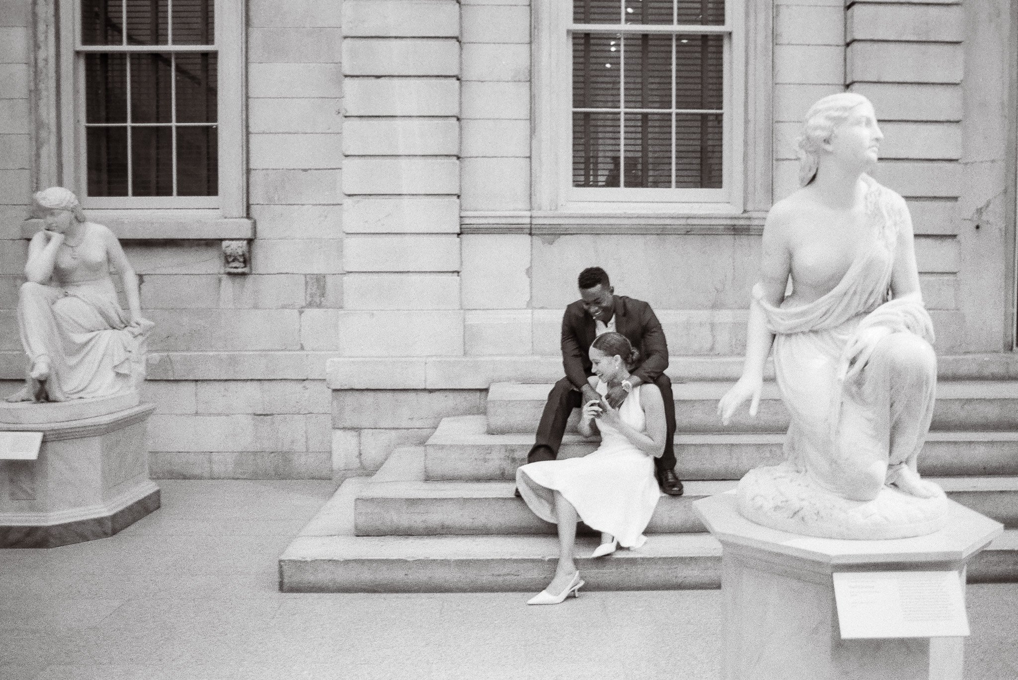 engagement photos at the metropolitan museum of art shot on film by parkers pictures