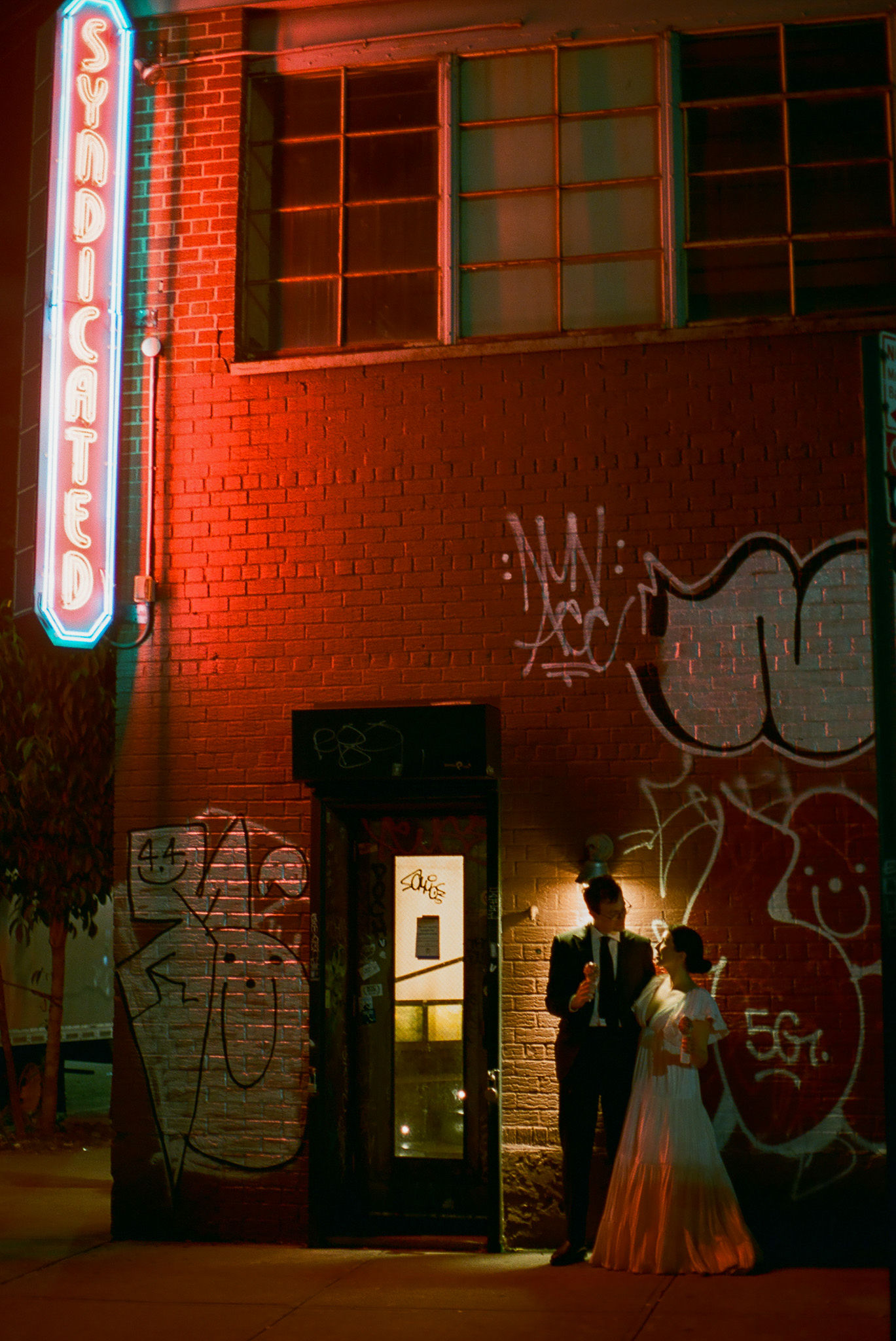 wedding at syndicated movie theater nyc shot on film by parkers pictures