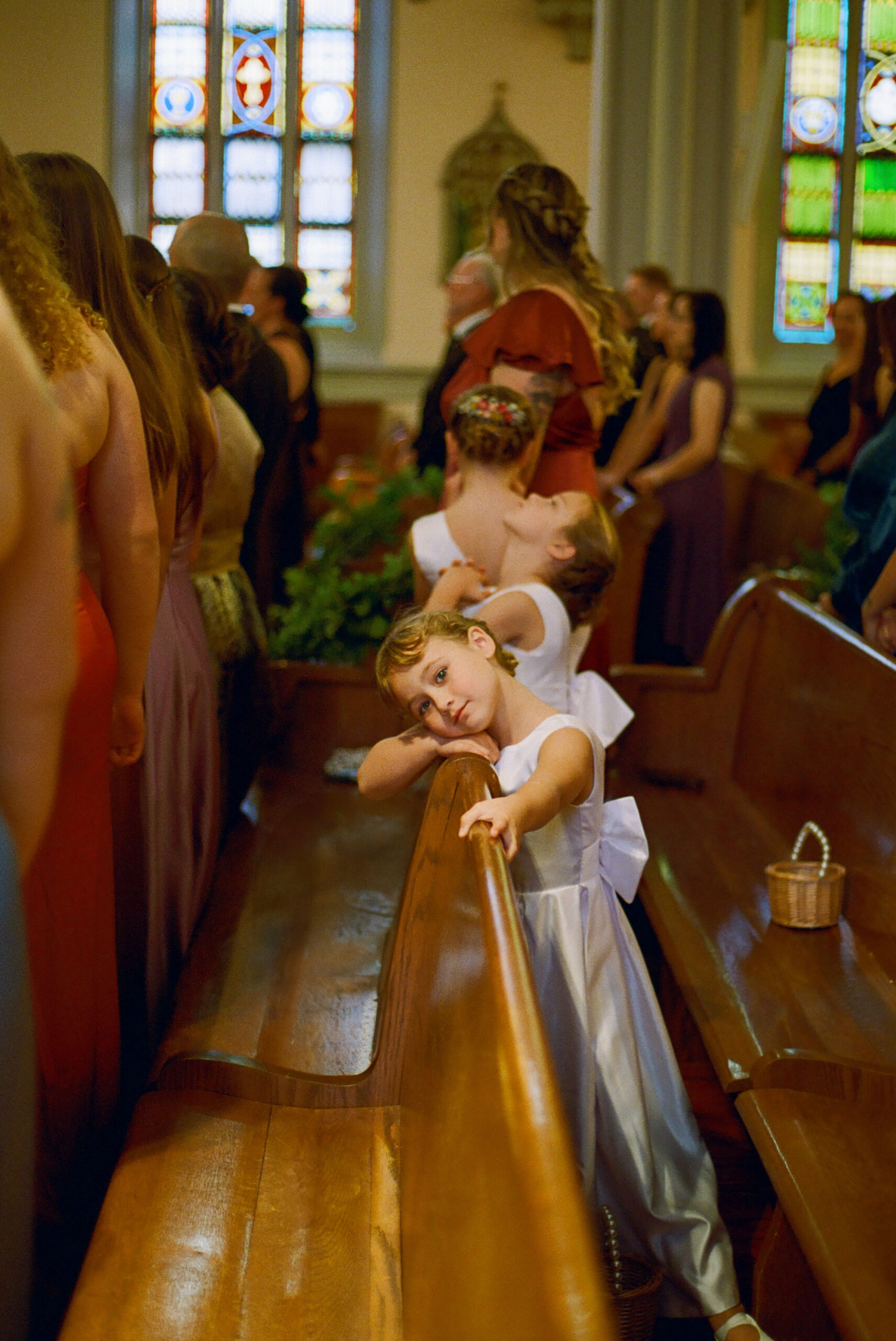 flower girls during ceremony shot on film by parkers pictures