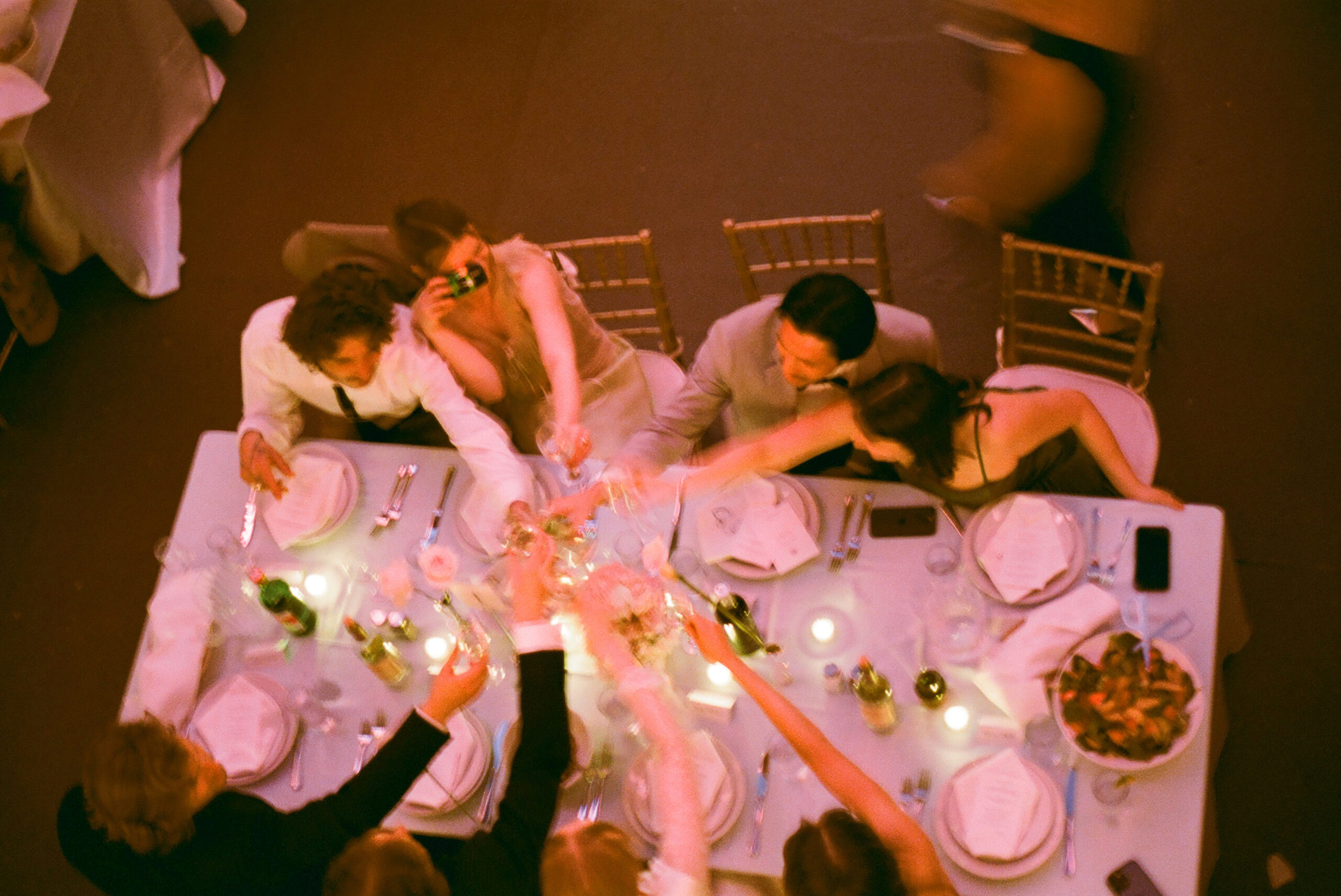 angel orensanz foundation wedding table shot from above cheers shot by parkers pictures