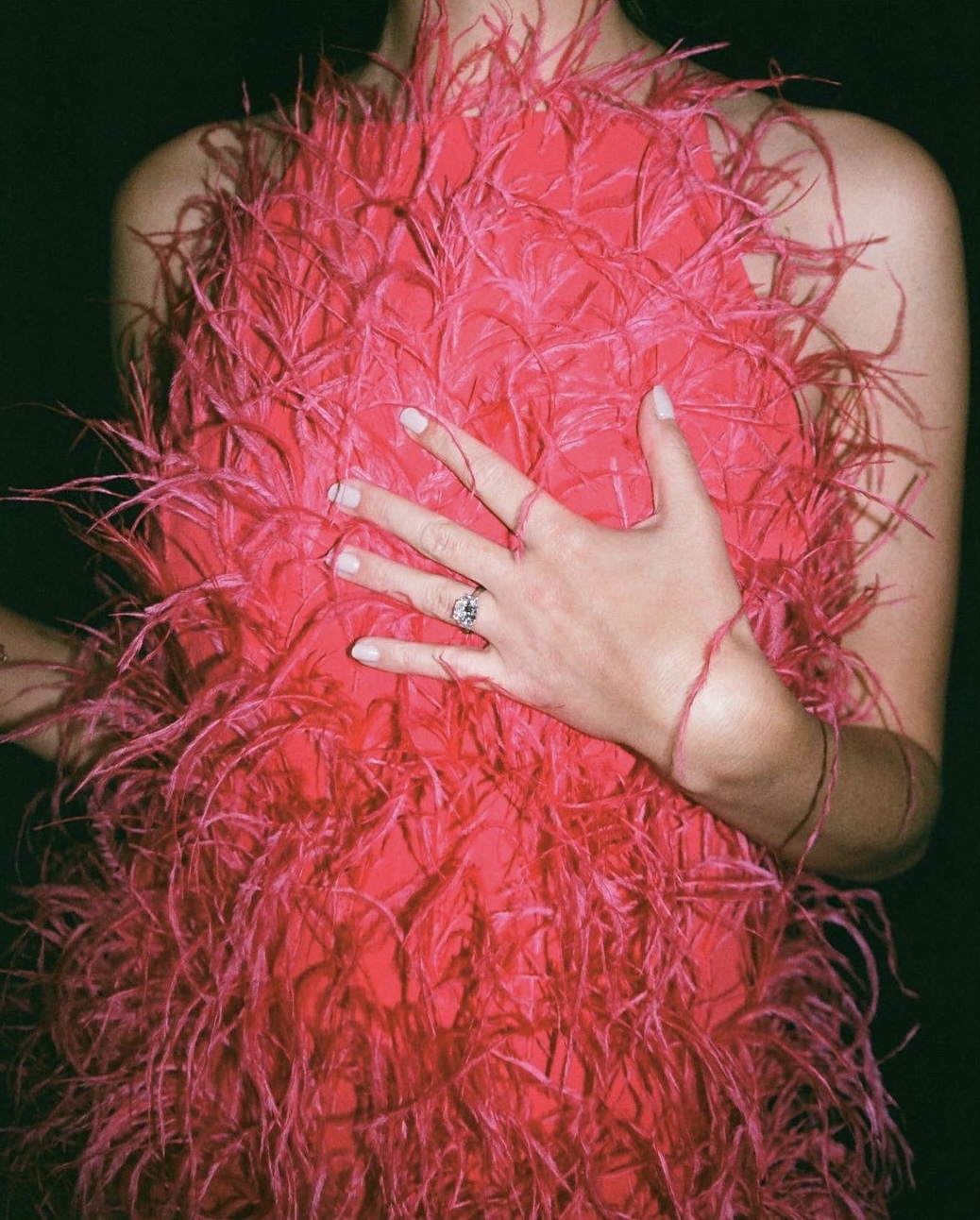 Pink dress engagement party shot on film by parkers pictures