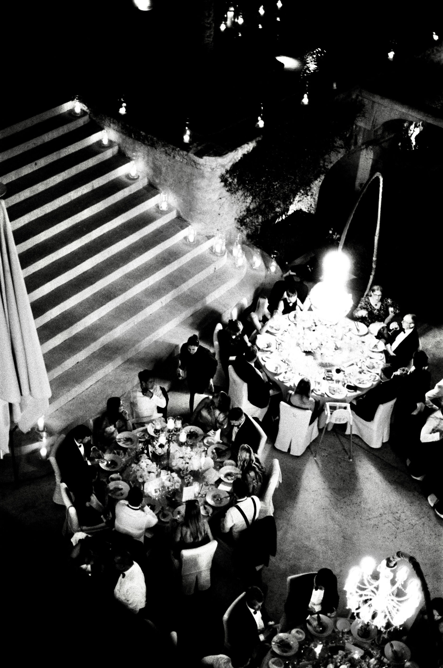 candlelit dinner in mallorca spain cap rocat shot on black and white film by parkers pictures